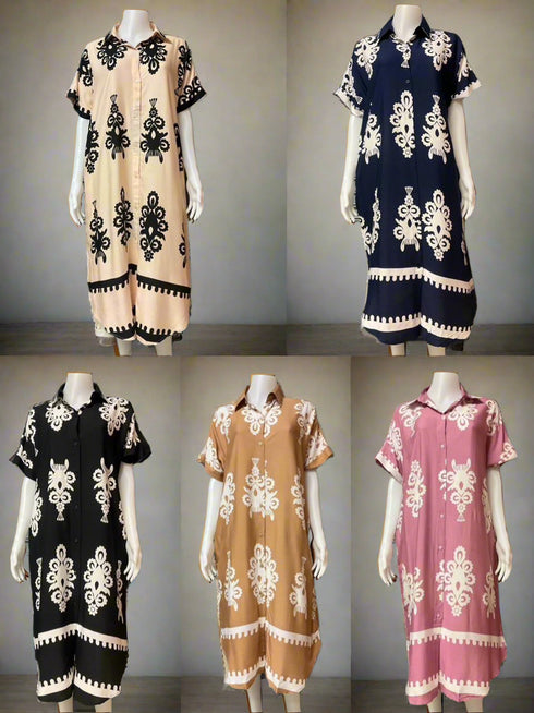 Ladies Casual Collar Down Short Sleeves Shirt Dress